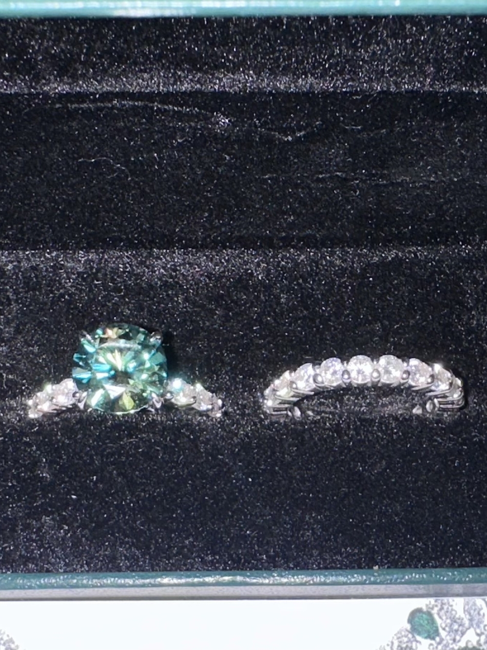 925 Sterling Silver Turquoise Moissanite Wedding Ring Set Size 7.5